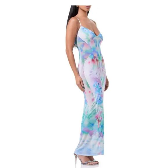 NWT AFRM Alyson Mesh Panel Maxi Dress size medium tie dye print - Picture 5 of 12